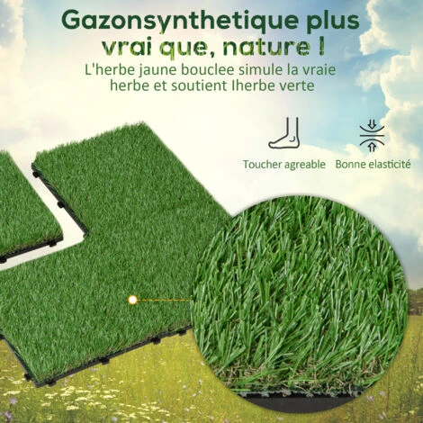 OUTSUNNY Gazon Synthétique Artificiel Set De 10 Dalles Carreaux 30 X 30 Cm épaisseur Confort 3,5 Cm à Emboîter Vert 4 OUTSUNNY Gazon Synthétique Artificiel Set De 10 Dalles Carreaux 30 X 30 Cm épaisseur Confort 3,5 Cm à Emboîter Vert – Image 4